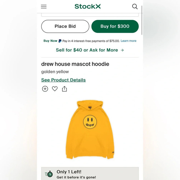 Drew House Golden Yellow Mascot Oversized Hoodie - Picture 7 of 7